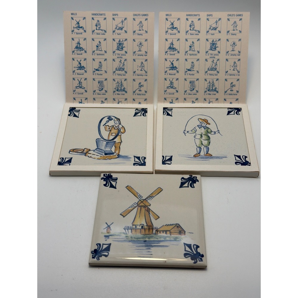 KLM Business Class Dutch Polychrome Ceramic Tiles Set of 3 Windmill Handicrafts